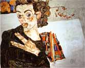 Egon Schiele "Selbstbildnis mit schwarzem Tongefäß und gespreizten Fingern", 1911